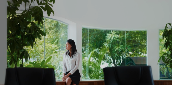 Office with greenery in windows